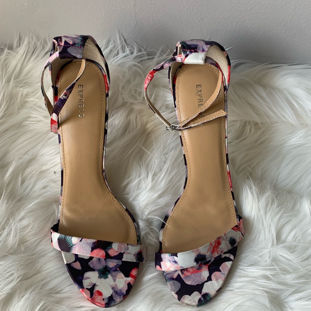 Express Floral Purple  Open Toe Heels